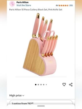 Paris Hilton Pink and Gold 10-Piece Cutlery Set with Bamboo Block